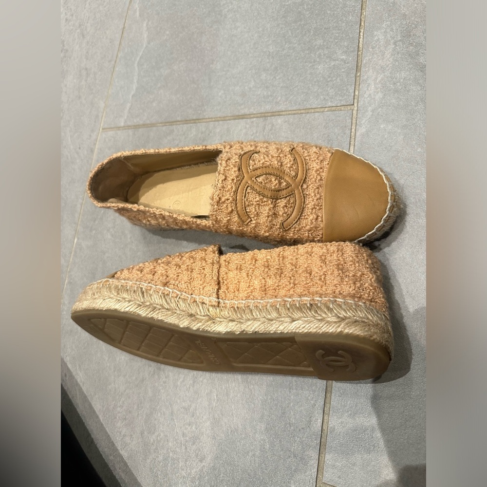Chanel espadrille tweed/lambskin beige and brown - Picture 8 of 9